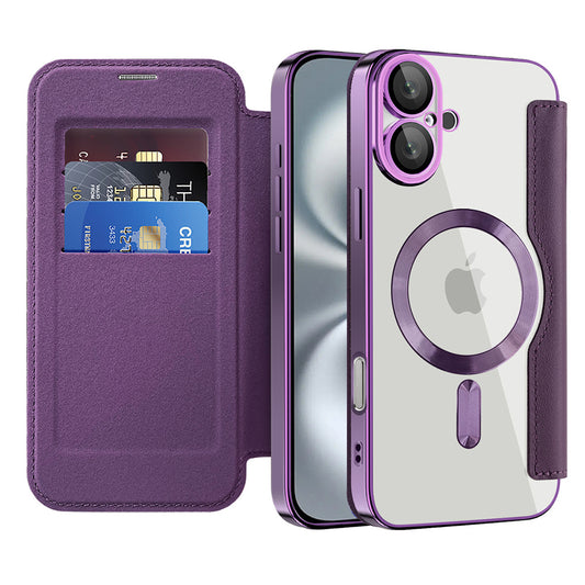 Custodia MagSafe per Apple iPhone 16 Plus, Techsuit, SmartMag Book, Viola