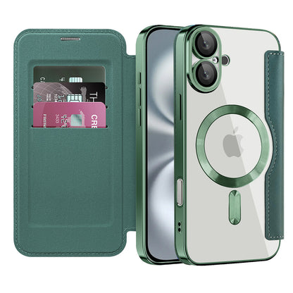 Custodia MagSafe per Apple iPhone 16 Plus, Techsuit, SmartMag Book, Verde