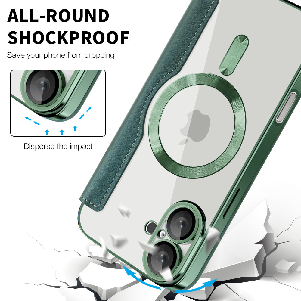 Custodia MagSafe per Apple iPhone 16 Plus, Techsuit, SmartMag Book, Verde