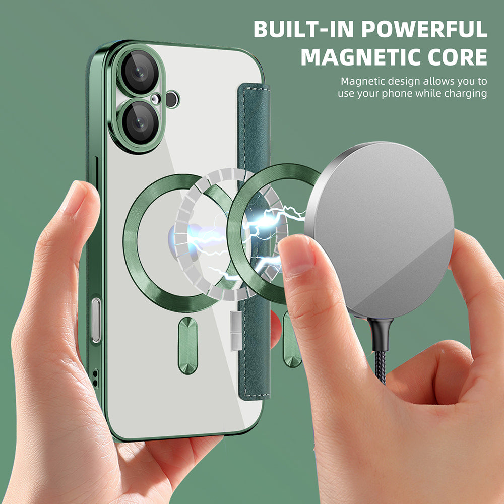 Custodia MagSafe per Apple iPhone 16 Plus, Techsuit, SmartMag Book, Verde