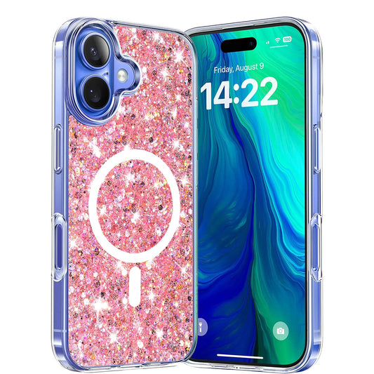 Custodia MagSafe per Apple iPhone 16 Plus, Techsuit, Sparkly Glitter, Rosa