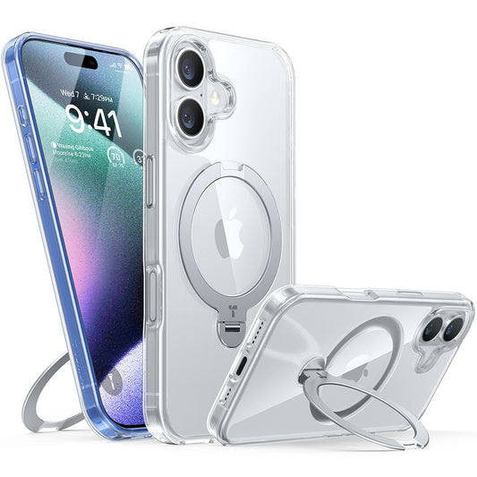 Custodia MagSafe per Apple iPhone 16 Plus, Torras, Ostand Spin, Trasparente
