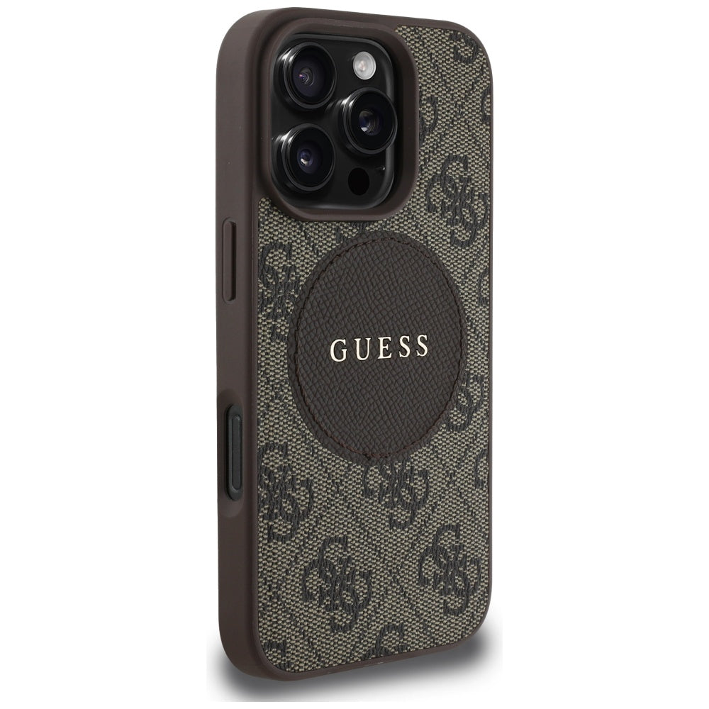 Custodia MagSafe per Apple iPhone 16 Pro, Guess, 4G Circle Classic Logo, Marrone