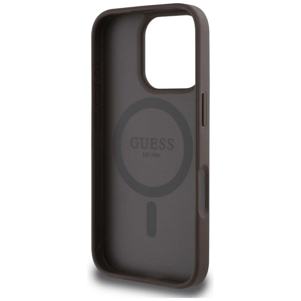 Custodia MagSafe per Apple iPhone 16 Pro, Guess, 4G Circle Classic Logo, Marrone