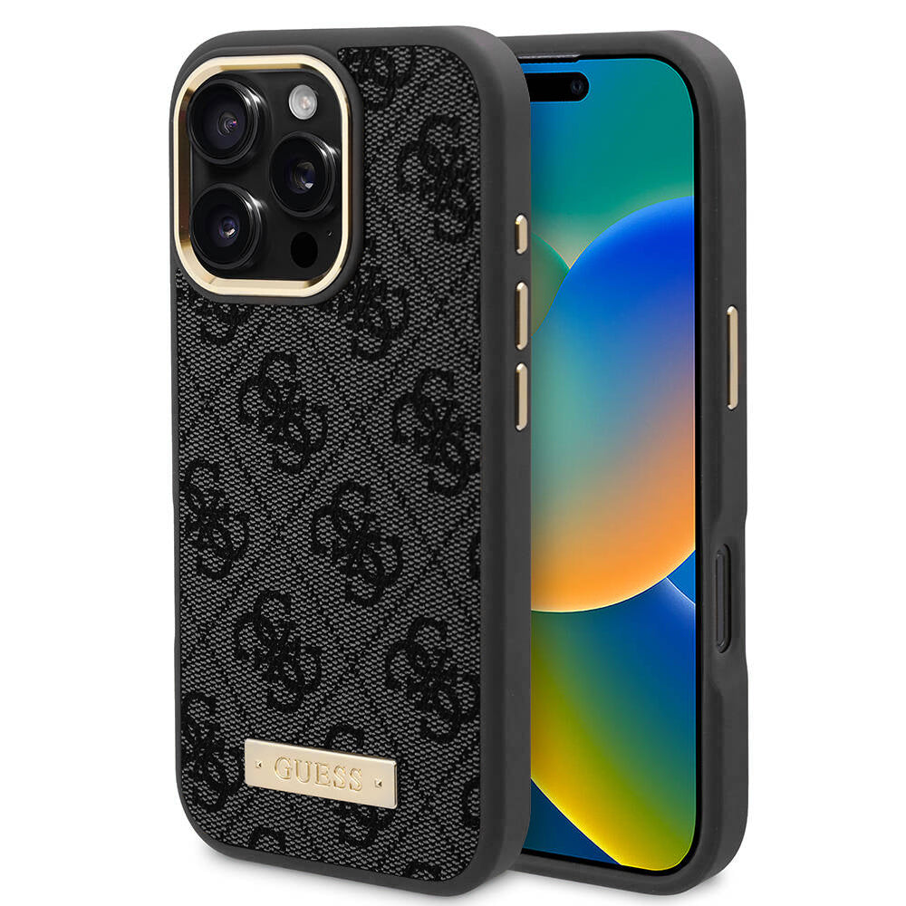 MagSafe Case for Apple iPhone 16 Pro, Guess, 4G Logo Plate, Black