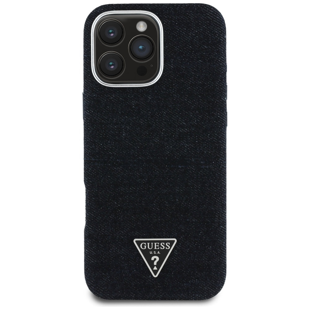 Custodia MagSafe per Apple iPhone 16 Pro, Guess, Denim Triangle Logo, Nera