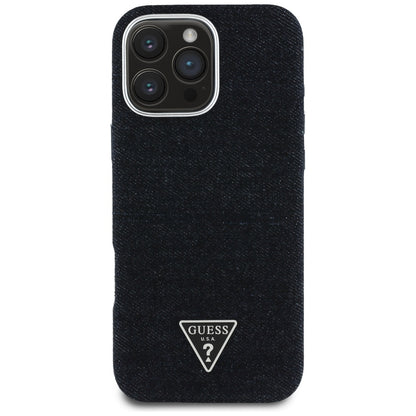 Custodia MagSafe per Apple iPhone 16 Pro, Guess, Denim Triangle Logo, Nera