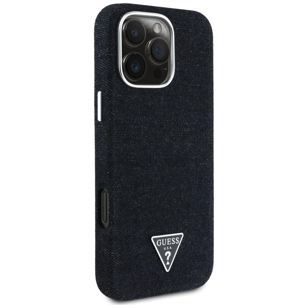 Custodia MagSafe per Apple iPhone 16 Pro, Guess, Denim Triangle Logo, Nera