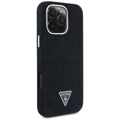 Custodia MagSafe per Apple iPhone 16 Pro, Guess, Denim Triangle Logo, Nera