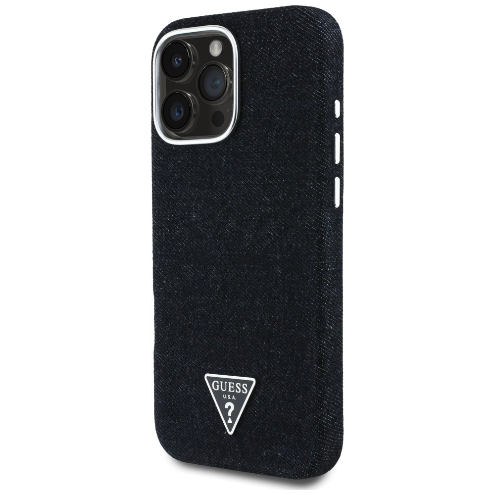 Custodia MagSafe per Apple iPhone 16 Pro, Guess, Denim Triangle Logo, Nera