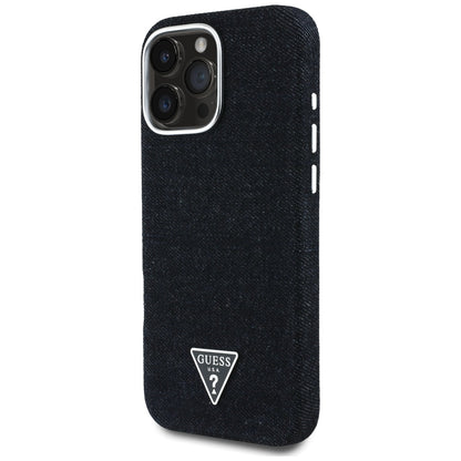 Custodia MagSafe per Apple iPhone 16 Pro, Guess, Denim Triangle Logo, Nera