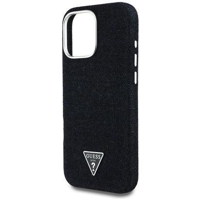 Custodia MagSafe per Apple iPhone 16 Pro, Guess, Denim Triangle Logo, Nera
