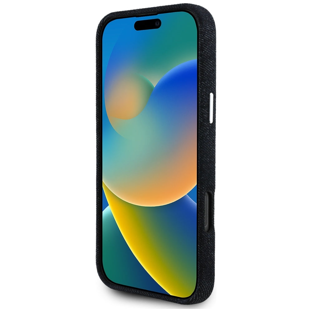 Custodia MagSafe per Apple iPhone 16 Pro, Guess, Denim Triangle Logo, Nera