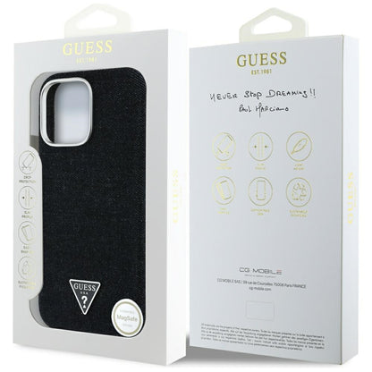 Custodia MagSafe per Apple iPhone 16 Pro, Guess, Denim Triangle Logo, Nera