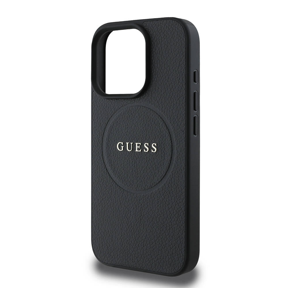 Custodia MagSafe per Apple iPhone 16 Pro, Guess, Grained Gold Ring, Nera