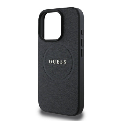 Custodia MagSafe per Apple iPhone 16 Pro, Guess, Grained Gold Ring, Nera