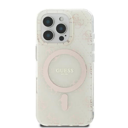Custodia MagSafe per Apple iPhone 16 Pro, Guess, IML 4G Background, Bianca