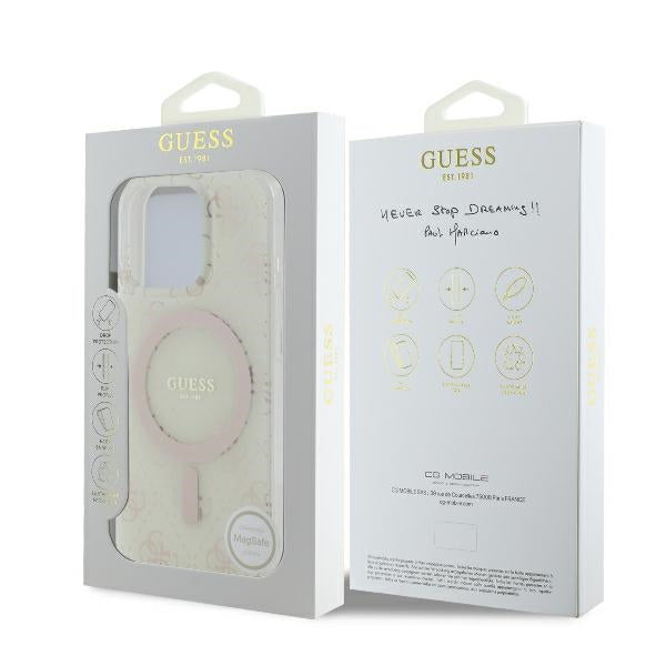 Custodia MagSafe per Apple iPhone 16 Pro, Guess, IML 4G Background, Bianca