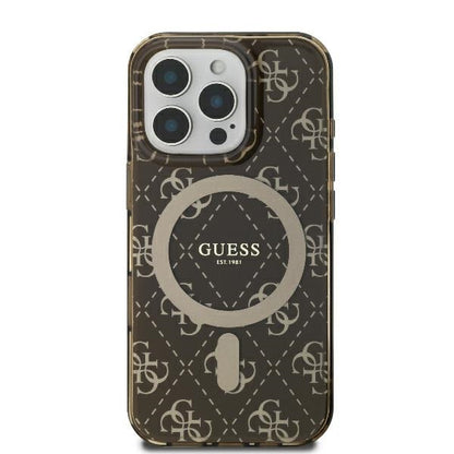 Custodia MagSafe per Apple iPhone 16 Pro, Guess, IML 4G Background, Marrone
