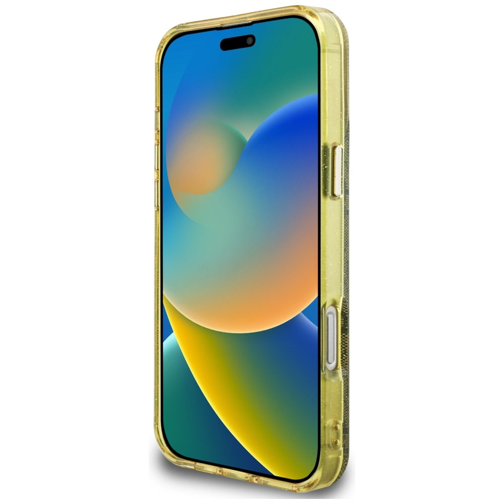 Custodia MagSafe per Apple iPhone 16 Pro, Guess, IML Glitter 4G Circle Triangle, Marrone