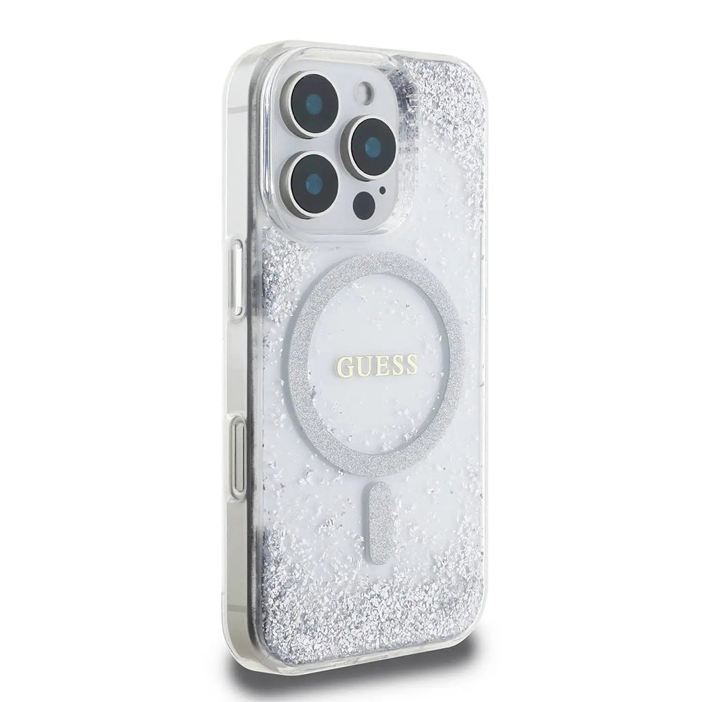 Custodia MagSafe per Apple iPhone 16 Pro, Guess, IML Glitter Gradient, Argento