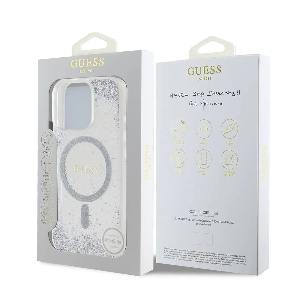Custodia MagSafe per Apple iPhone 16 Pro, Guess, IML Glitter Gradient, Argento