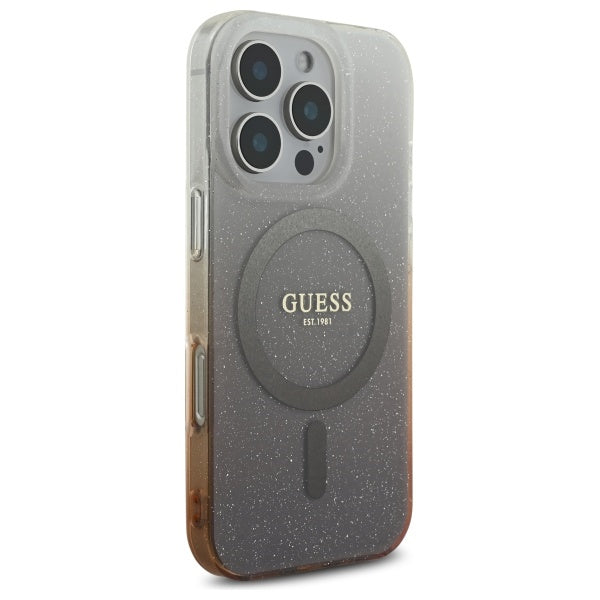 Custodia MagSafe per Apple iPhone 16 Pro, Guess, IML Glitter Gradient, Marrone