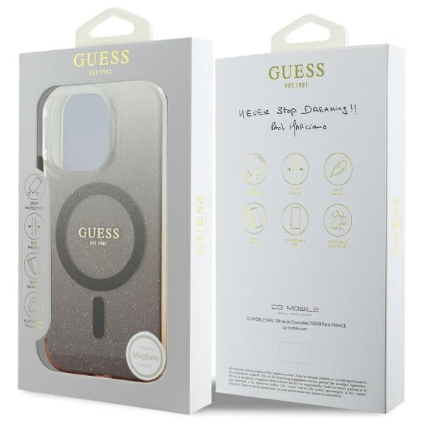 Custodia MagSafe per Apple iPhone 16 Pro, Guess, IML Glitter Gradient, Marrone