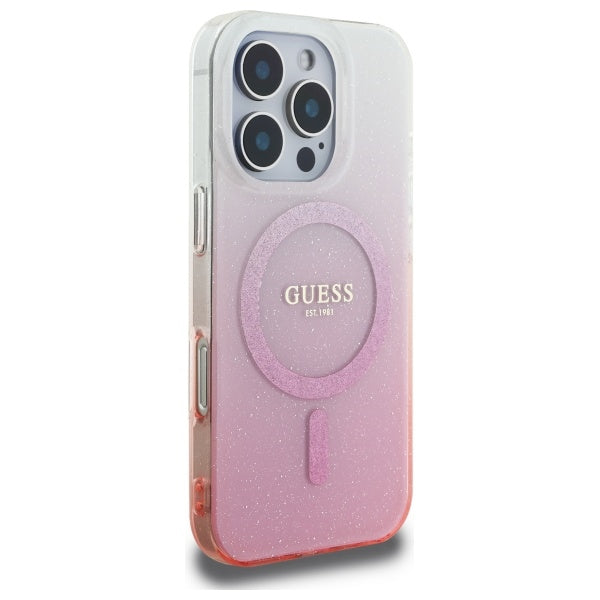 MagSafe Case for Apple iPhone 16 Pro, Guess, IML Glitter Gradient, Pink