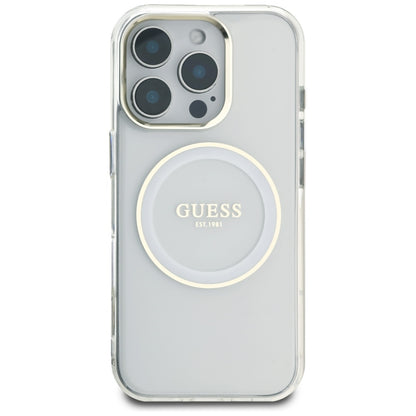 Custodia MagSafe per Apple iPhone 16 Pro, Guess, IML Metal Colored Circle, Bianca