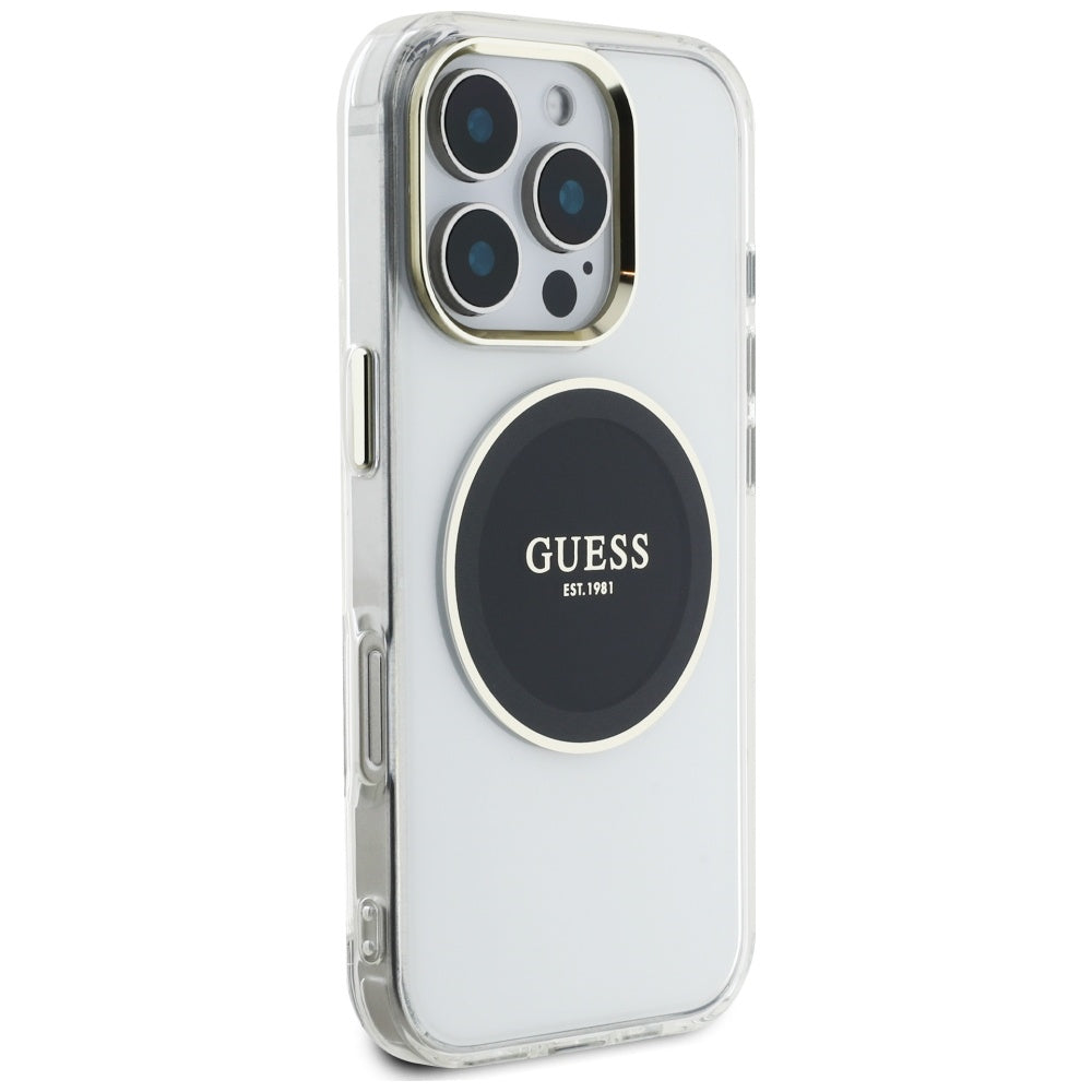Custodia MagSafe per Apple iPhone 16 Pro, Guess, IML Metal Colored Circle, Nera