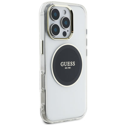 Custodia MagSafe per Apple iPhone 16 Pro, Guess, IML Metal Colored Circle, Nera