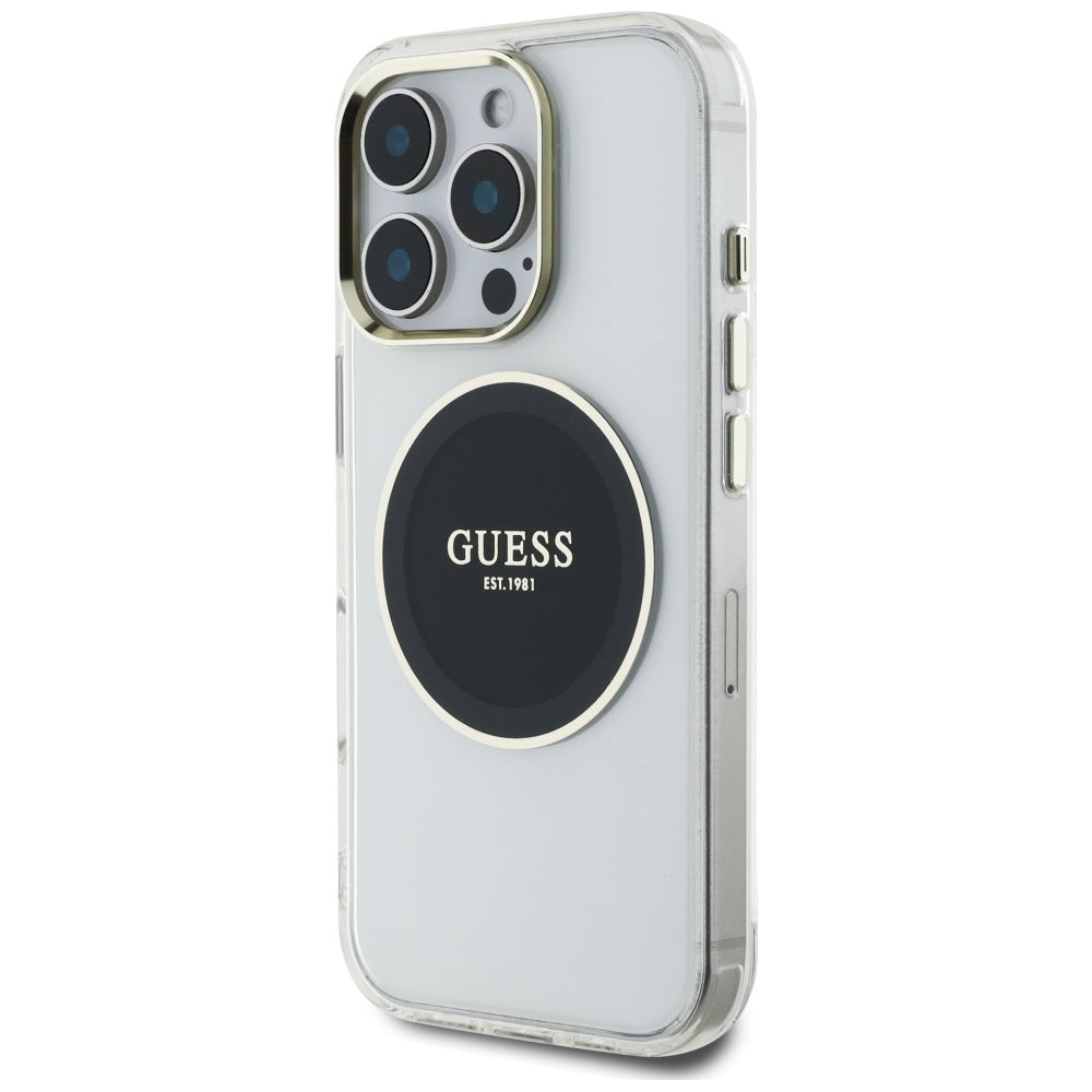 Custodia MagSafe per Apple iPhone 16 Pro, Guess, IML Metal Colored Circle, Nera