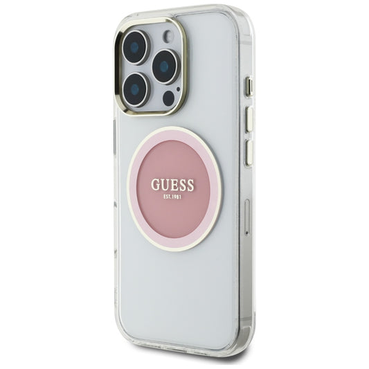 Custodia MagSafe per Apple iPhone 16 Pro, Guess, IML Metal Colored Circle, Rosa