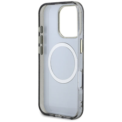 Custodia MagSafe per Apple iPhone 16 Pro, Guess, IML Metal Glitter Flowers Triangle, Nera