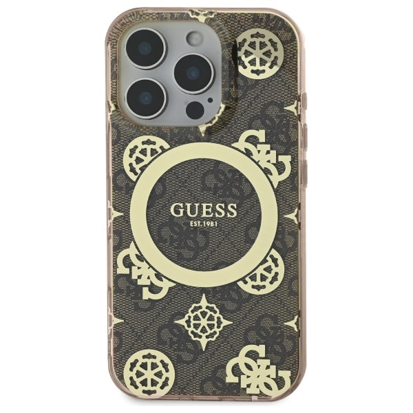 Custodia MagSafe per Apple iPhone 16 Pro, Guess, IML Peony On 4G Background, Marrone