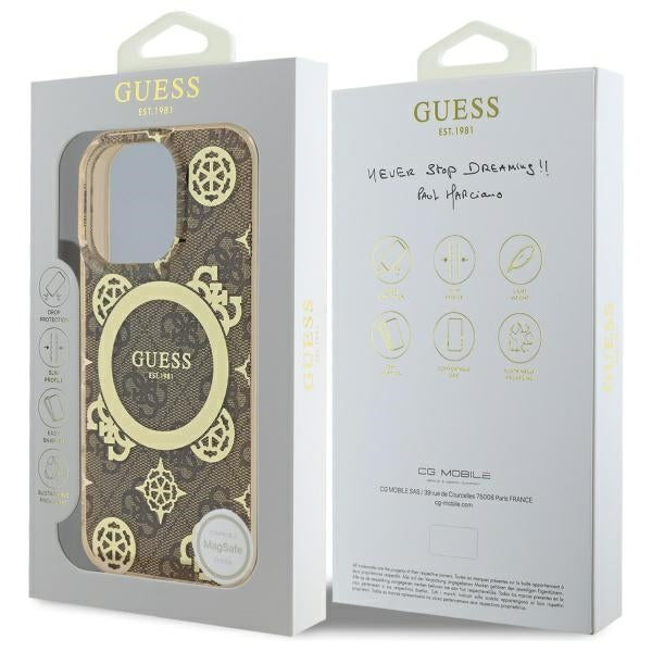 Custodia MagSafe per Apple iPhone 16 Pro, Guess, IML Peony On 4G Background, Marrone
