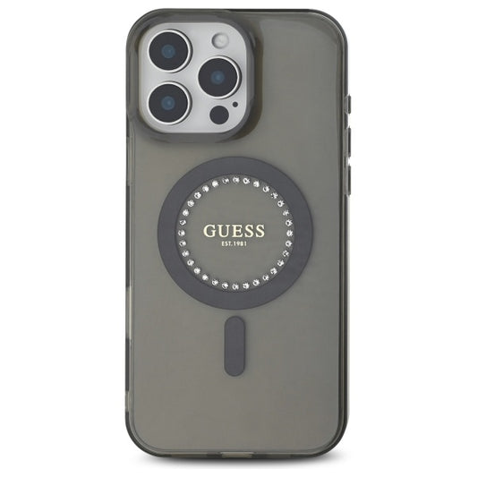 Custodia MagSafe per Apple iPhone 16 Pro, Guess, IML Rhinestone, Nera