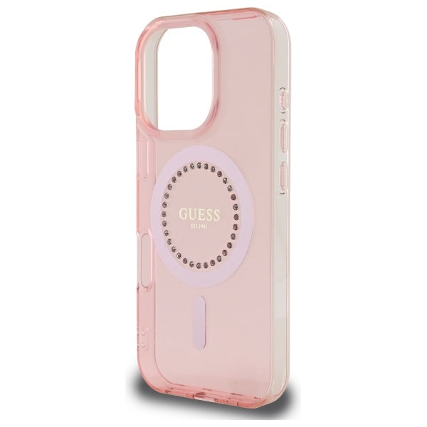 Custodia MagSafe per Apple iPhone 16 Pro, Guess, IML Rhinestone, Rosa