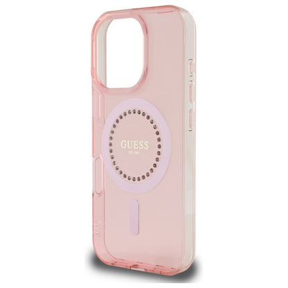 Custodia MagSafe per Apple iPhone 16 Pro, Guess, IML Rhinestone, Rosa