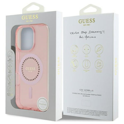 Custodia MagSafe per Apple iPhone 16 Pro, Guess, IML Rhinestone, Rosa