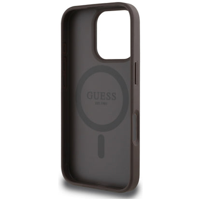 Custodia MagSafe per Apple iPhone 16 Pro, Guess, Peony Grained Hot Stamp Triangle, Marrone