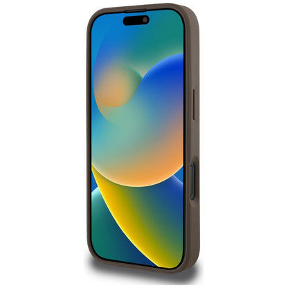 Custodia MagSafe per Apple iPhone 16 Pro, Guess, Peony Grained Hot Stamp Triangle, Marrone