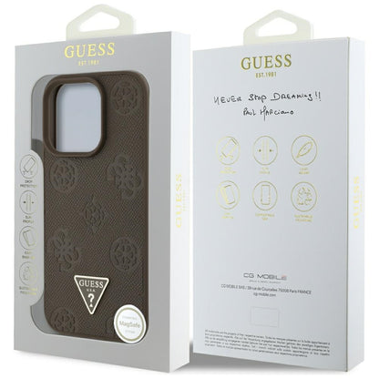 Custodia MagSafe per Apple iPhone 16 Pro, Guess, Peony Grained Hot Stamp Triangle, Marrone