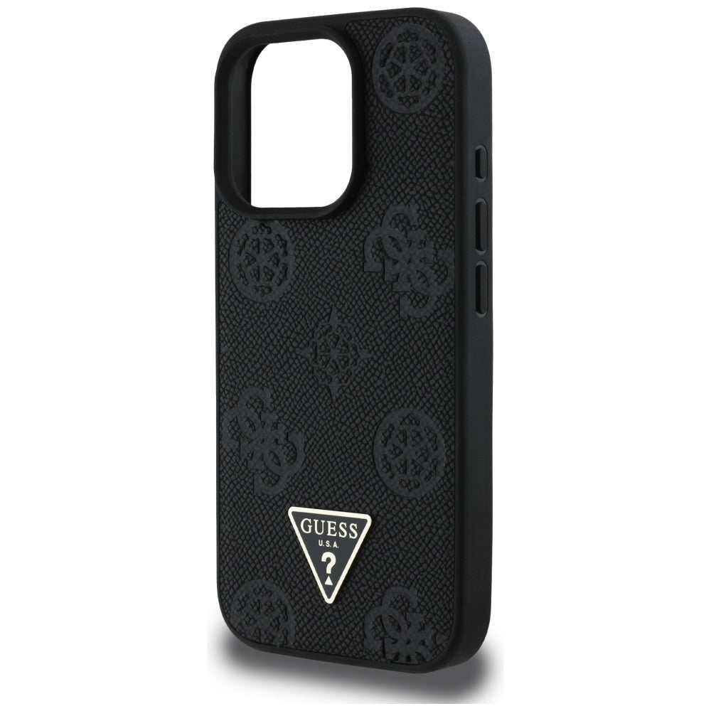Custodia MagSafe per Apple iPhone 16 Pro, Guess, Peony Grained Hot Stamp Triangle, Nera