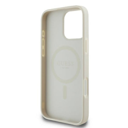 Custodia MagSafe per Apple iPhone 16 Pro, Guess, Peony Script, Bianca
