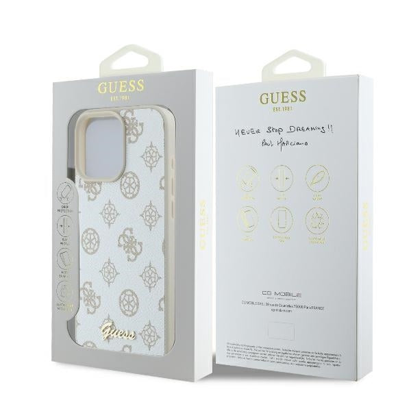 Custodia MagSafe per Apple iPhone 16 Pro, Guess, Peony Script, Bianca