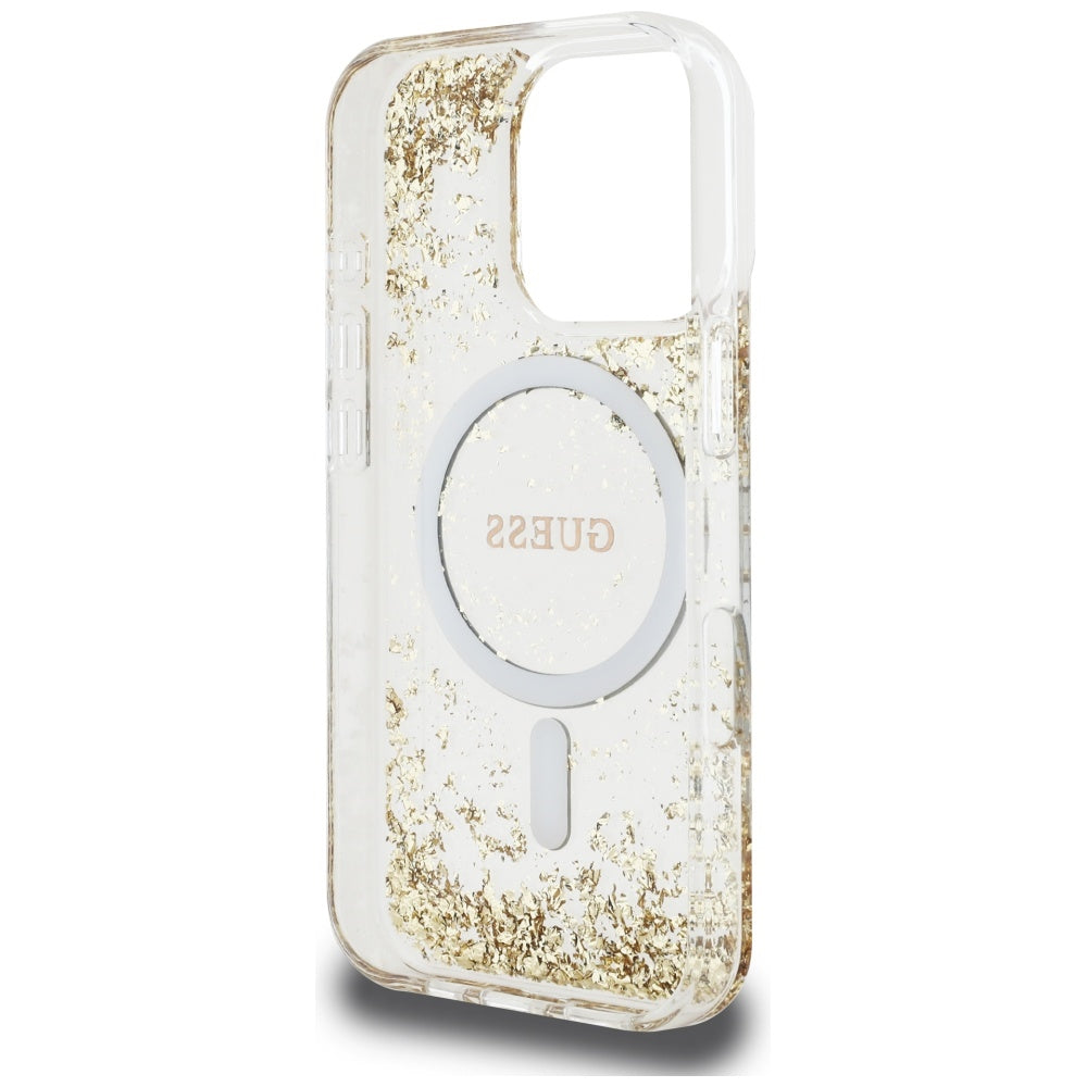 Custodia MagSafe per Apple iPhone 16 Pro, Guess, Resin Bottom Glitter, Dorata