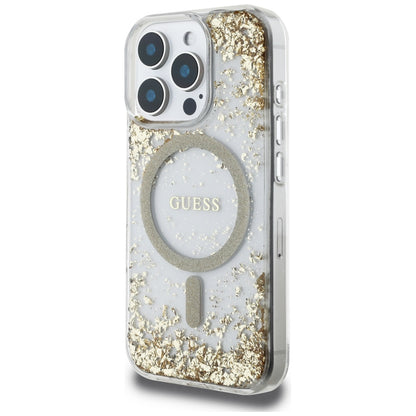 Custodia MagSafe per Apple iPhone 16 Pro, Guess, Resin Bottom Glitter, Dorata