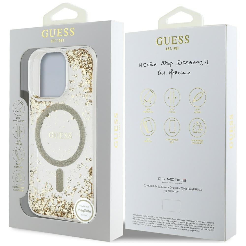 Custodia MagSafe per Apple iPhone 16 Pro, Guess, Resin Bottom Glitter, Dorata